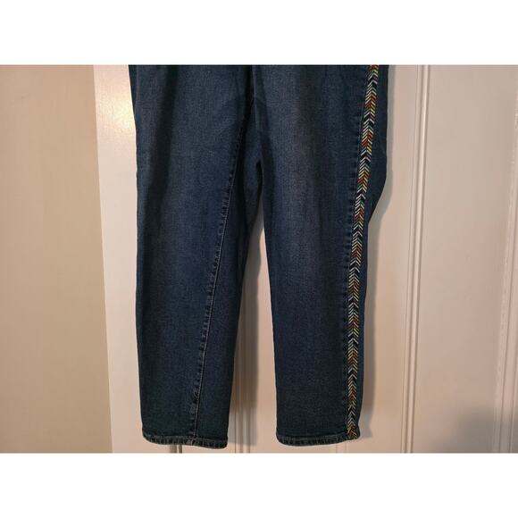 Knox Rose Mid Rise Straight Jeans Size 14W Embroidered Tuxedo Stripe Tapered - Picture 4 of 8
